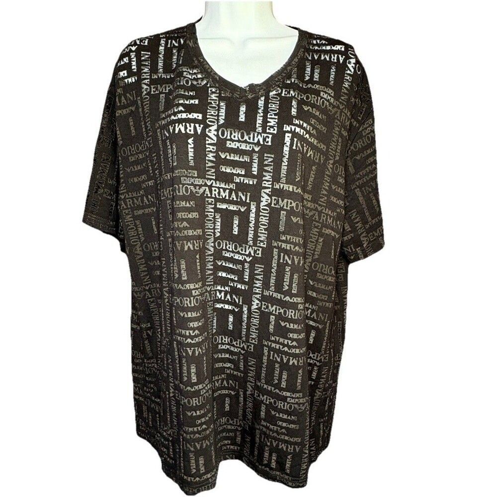 Emporio Armani Sheer Printed V-Neck Tee Shirt Women’s Size 12 Black